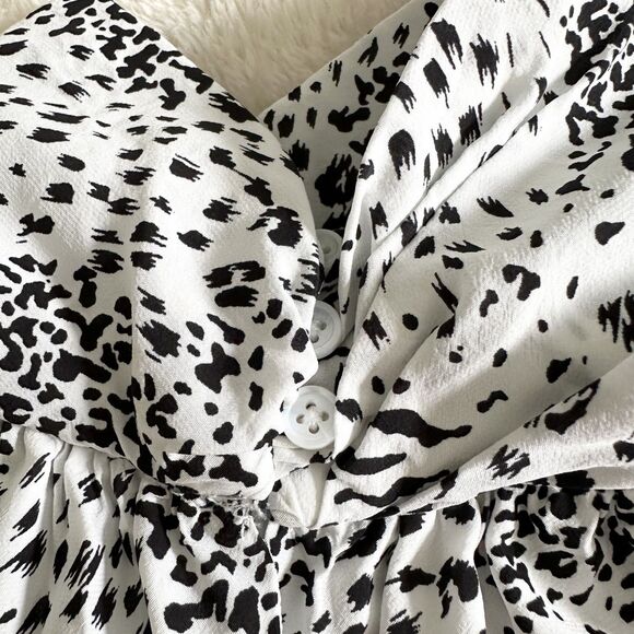 Tahari Blouse Size Medium Animal Print Black White Halter High Neck - Picture 4 of 8